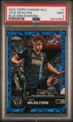 2023 Topps Chrome MLS Jack McGlynn Blue Mini-Diamond #'d/199 PSA 9 MINT #1 Union - Image 1 of 2