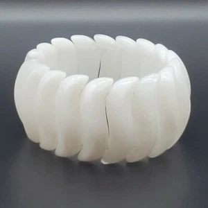 Vintage Avon Marbled Stretch Bracelet S Panels White Acrylic - Picture 1 of 9