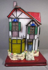 Nachtlicht Buntglas Haus bleihaltig Vintage mit Kordel & Glühbirne 7" x 5,25" - Bild 1 von 9
