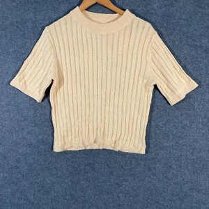 Nude Lucy Shirt Womens Extra Small Yellow Top Tee Ribbed Knit Crop Retro NEW - Picture 1 of 12