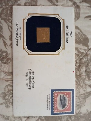 1918 Air Mail Issue 24 Cent Inverted Jenny 22kt Gold Replica - Image 1 of 2