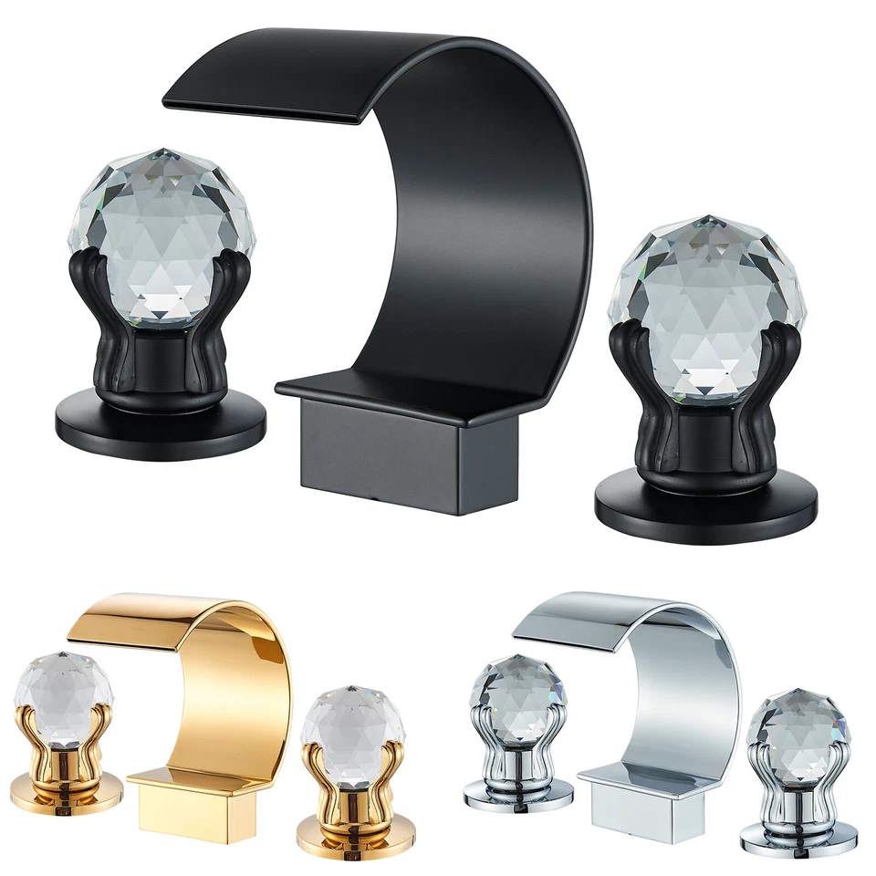 Widespread Bathroom Sink Faucet 3 hole 2-Handle Waterfall Lavatory Vanity Mixer - Image 1 of 1