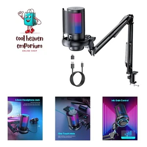 Gaming USB Microphone for PC: Computer Condenser Mic with Boom Arm - Recordin... - Picture 1 of 9