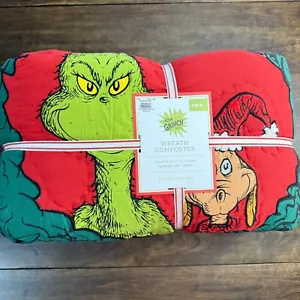 POTTERY BARN KIDS DR SEUSS THE GRINCH WREATH COMFORTER ~ TWIN ~HOILDAY CHRISTMAS - Picture 1 of 18