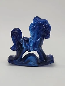 FIGURA CABALLO MECEDOR BOTELLA AMERICANA azul cobalto jaspeado escoria sin marca rara - Imagen 1 de 8