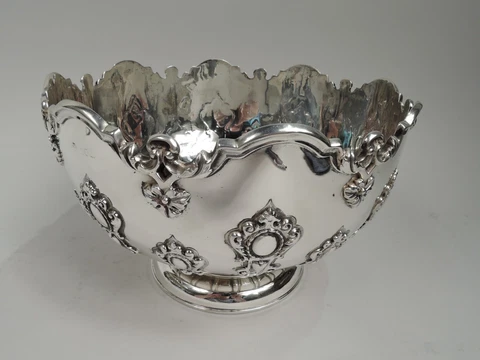 Edwardian Bowl Antique Georgian Strapwork Monteith English Sterling Silver 1906 Cover