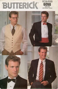 Corbata de cuello Butterick 6098 para hombre, faja plisada, pajarita y chaleco talla XS-XL SIN CORTAR - Imagen 1 de 5