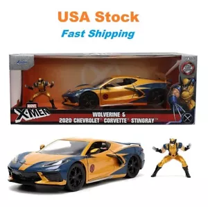 Marvel X-Men Chevrolet Corvette Stingray w Wolverine Figure Jada Diecast 8" 1:24 - Picture 1 of 13