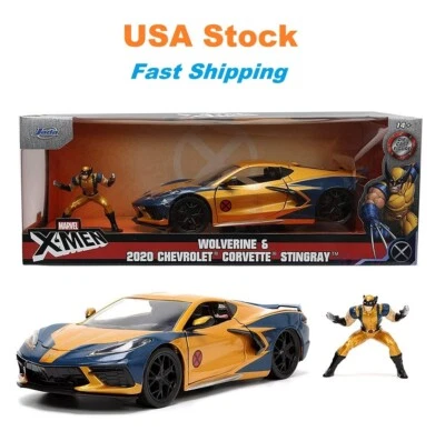 Marvel X-Men Chevrolet Corvette Stingray w Wolverine Figure Jada Diecast 8" 1:24 - Image 1 of 4