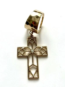 Ciondolo Sciarpa Pendente Croce Anello Slider Martellato Tono Oro Cupola N46104 - Foto 1 di 6