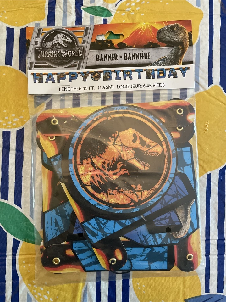 Jurassic World Feliz Cumpleaños Banner Articulado Fiesta Suministro 6.45 ft ¡¡Nuevo!!! Foto 1 de 1