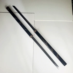 39in Sword Interlocking Double Steel Blade Asian China Wood Etched Handle - Picture 1 of 10