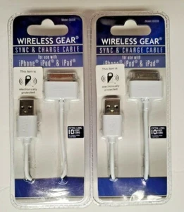 Lot of 2 iPhone iPad iPod Gen 1 Wireless Gear Sync Charger charging Cable 10 Ft - Picture 1 of 4