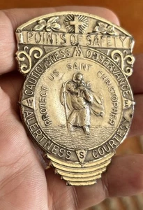 Rare Antique Saint Christopher Sterling Silver Visor Cap Clip Protect us Badge - Picture 1 of 10