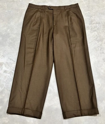 Vtg Hickey Freeman Sport Cashmere Wool Mens Dress Pants Pleat Cuffed 40x28 Italy - Image 1 of 4