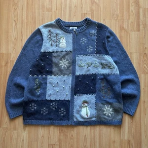 Vintage 90’s Woman’s Essential Snowman Winter Zip Up Cardigan Sweater Size 2XL! - Bild 1 von 6