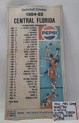 Vintage 1984-1985 College Basketball Schedule Central Florida Pepsi Poster Read⬇ - Image 1 of 4