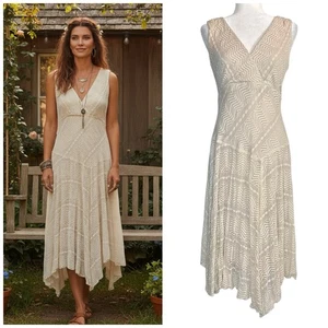 Vestido Chris McLaughlin 6 Crema Encaje Asimétrico Midi Cintura Caída Boho Hada - Imagen 1 de 12