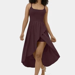 Halara Breezeful Backless High Low Flowy Midi Quick Dry Dress Burgundy Small - Bild 1 von 11