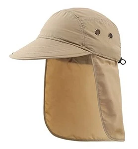 Mens UV Sun Protection Cap Safari Hike Cap with Neck Flap Fishing Hat Khaki - Picture 1 of 8