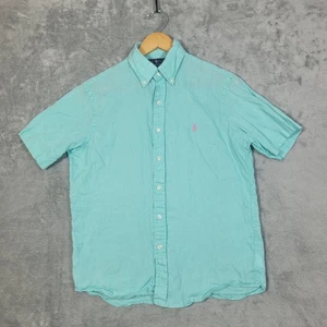 Camicia Ralph Lauren uomo piccola lino vestibilità classica RL logo sgusciato bottoni - Foto 1 di 9