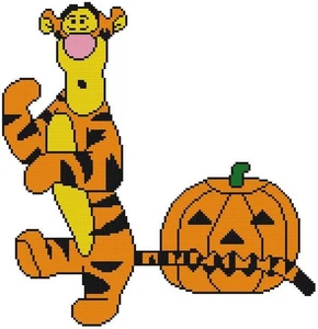 PUNTO DE CRUZ + PATRÓN ARTESANAL Tigger Tiger Halloween Calabaza Mordedura Cola Winnie Pooh - Imagen 1 de 16