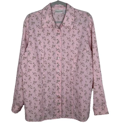 Liz Claiborne Womans Sz 14 Elizabeth Cotton blend button up floral cottagecore - Image 1 of 4