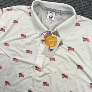 Puma Volition Uomo XL 40 UPF Polo Golf Camicia Bandiera USA Nuova con etichette Prezzo al pubblico consigliato $80 America - Foto 1 di 8