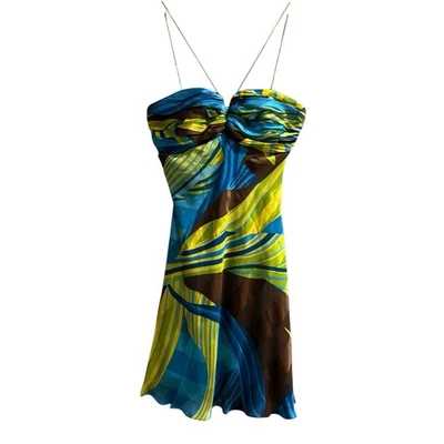 Vintage Cache Y2K Dress Womens 8 Colorful Silk Babydoll Mini Glam Retro Hoco - Image 1 of 4