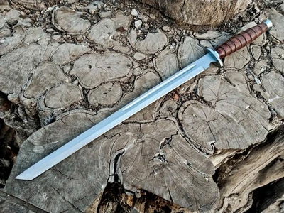 28" Hand Forged D2 Steel Viking Sword/Medieval Sword, Leather Sheath TR-3586 - Image 1 of 4