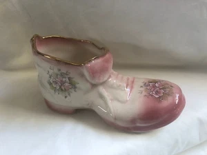 Vintage Staffordshire Iron Stone Pink Ceramic Vase Shoe Boot Floral Vase 9.5in - Picture 1 of 6