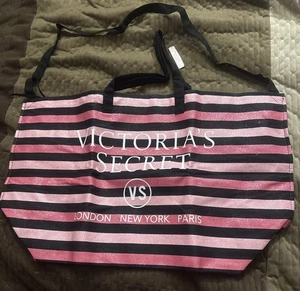 Victoria’s Secret Bolso de Fin de Semana Rayas Rosa/Negro Escapada NUEVO CON ETIQUETAS - Imagen 1 de 6