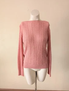 Vintage Cottage Core Knit Sweater S Mauve Pink Lightweight Fitted 70s Office - Picture 1 of 13