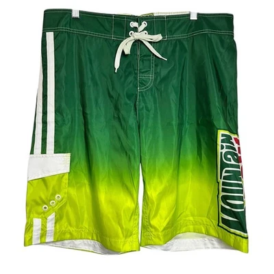 Bañador Mtn Dew Para Hombre 38 Verde Amarillo Logo Board Shorts Bolsillos Foto 1 de 4