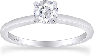 Zertifizierter natürlicher 0,9ct VS1 weißer Diamant massiver 14K Weißgold Solitär Ring - Bild 1 von 8