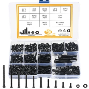 Metric Nuts and Bolts Assortment Kit, 750 Pcs M3 Button Head Hex Socket Cap Scre - Picture 1 of 12