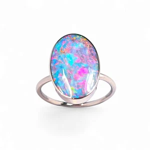 Carmesi Azure' 14k White Gold Australian Opal Ring 3g Free Re-Size O15 - Picture 1 of 5