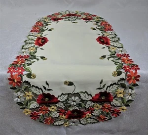 Doily Boutique Table Runner, Doily, Mantel Scarf with Red Poppy Flowers - Picture 1 of 50