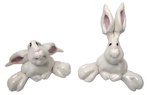 2 EZZELL Vintage pink And White bunny rabbits Michael pottery figurine Laguna CA - Picture 1 of 12