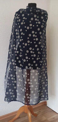 Chiffon-Stoff dunkelblau gepunktet, Cupon 1m - Bild 1 von 4