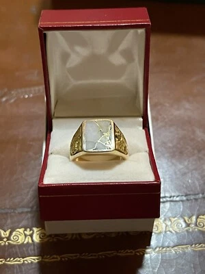 Pepita de oro anillo de cuarzo para hombre oro amarillo de 14 k 12,5 g talla 9 Foto 1 de 4