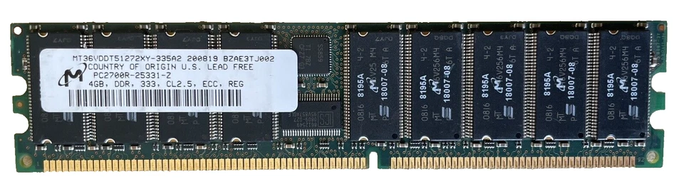 MICRON MT36VDDT51272XY-335A2 DDR 333 PC2700 4GB ECC REG FOR SERVER - Image 1 of 1