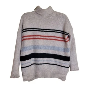Suéter para mujer mezcla de alpaca/lana cuello alto OS crema/marfil rayas - 52" pecho - Imagen 1 de 5