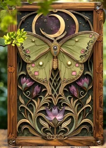 METAL ART-Luna Moth Purple and Moon Vintage Wall Art- Home Decor - Picture 1 of 4