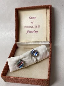 Vintage Echt 835 Silber Feinste Rheinkiesel Rainbow Crystal Ear Rings Orig Box - Picture 1 of 9