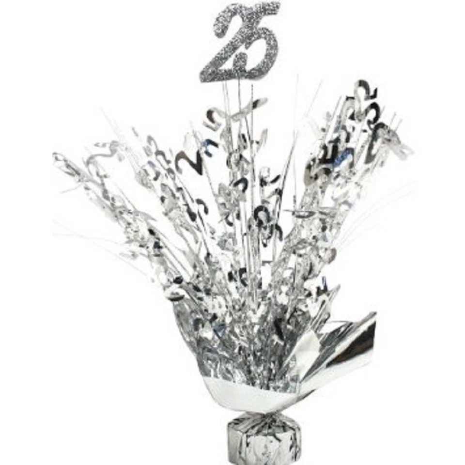 2 Pesas Globo Metálico Plata 25 Aniversario o Cumpleaños 15" Alto Foto 1 de 1