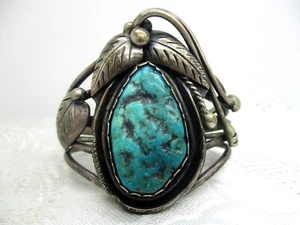 VINTAGE ESTATE OLD PAWN JEWELRY MORENCI TURQUOISE SILVER WIDE CUFF BRACELET #2 - Picture 1 of 7