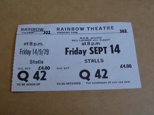 Nils Lofgren 1979 Rainbow Theatre, Finsbury Park complete Concert Ticket - Imagen 1 de 1