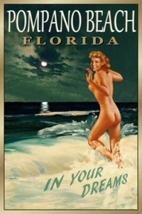 Poster da viaggio Pompano Beach Florida nuovo originale Marilyn pin up stampa artistica 169 - Foto 1 di 2
