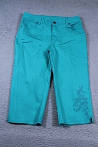 Basic Editions Jeans Womens 10 Green Mid Rise Capri Floral Stretch Denim 32x18 - Picture 1 of 11